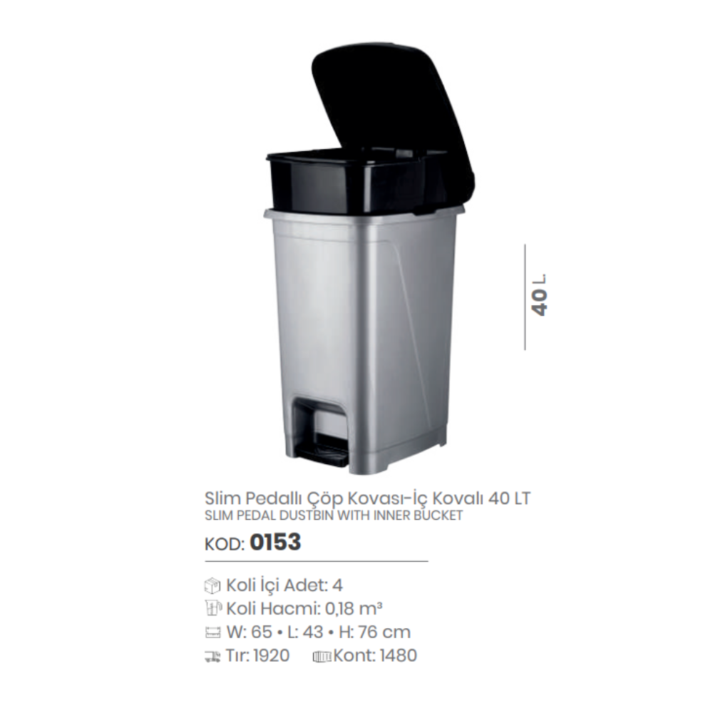 40 Lt. SLIM PEDAL DUSTBIN WITH INNER BUCKET