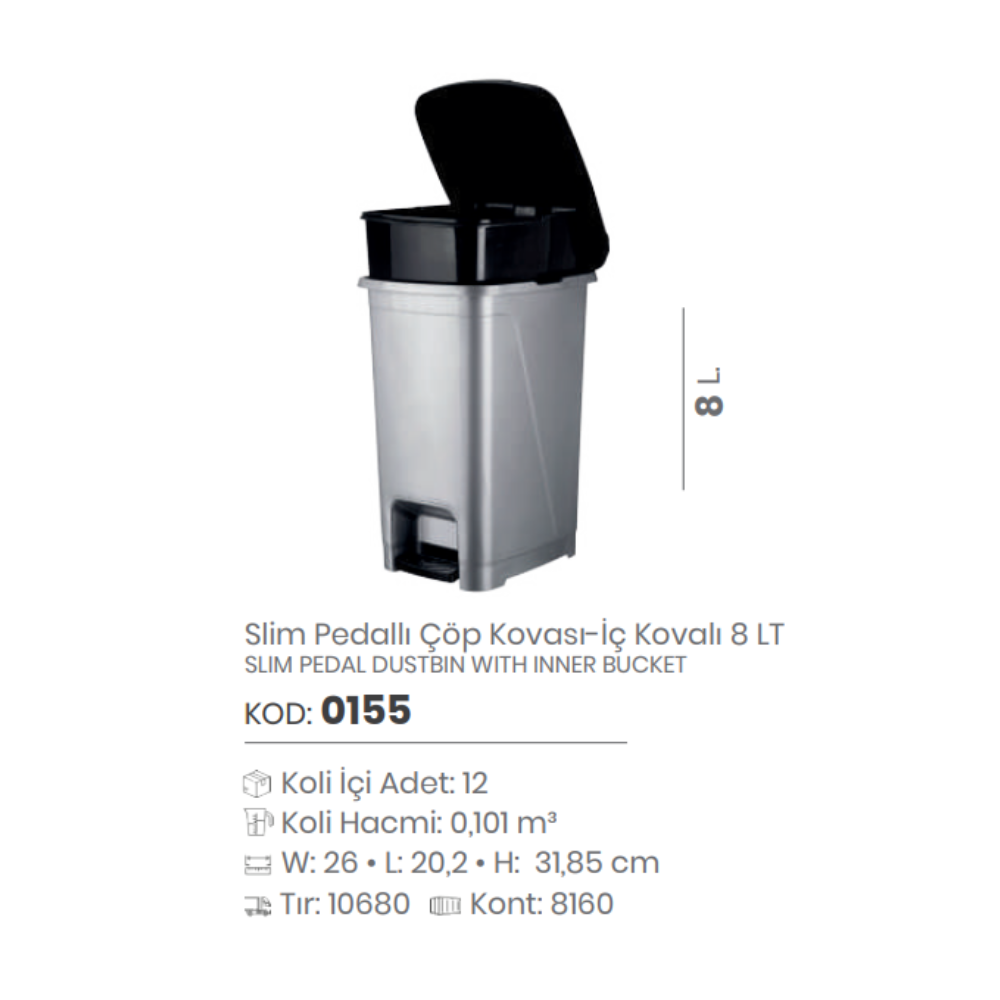 8 Lt. SLIM PEDAL DUSTBIN WITH INNER BUCKET