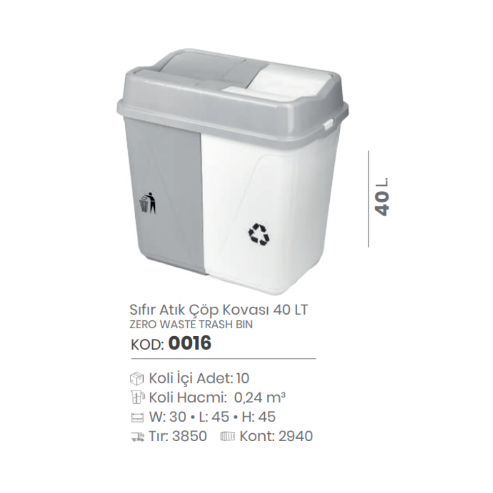 ZERO WASTE TRASH BIN 40 LT