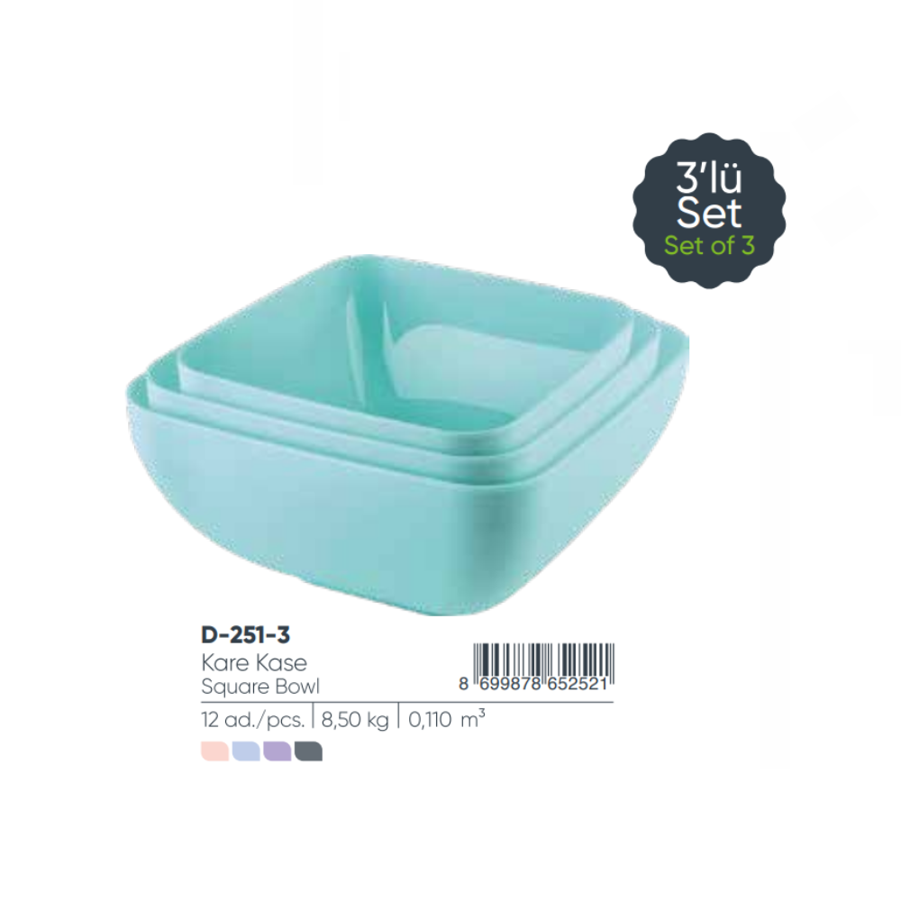 SYMPATH SQUARE BOWL WITHOUT LID 2,5 lt + 3,80 lt + 6,00 lt