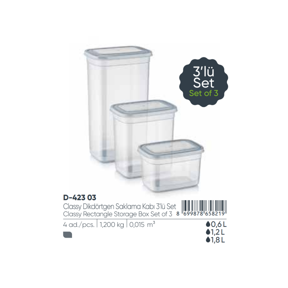 CLASSY RECTANGULAR STORAGE BOX (0,6+1,2+1,8) LT SET