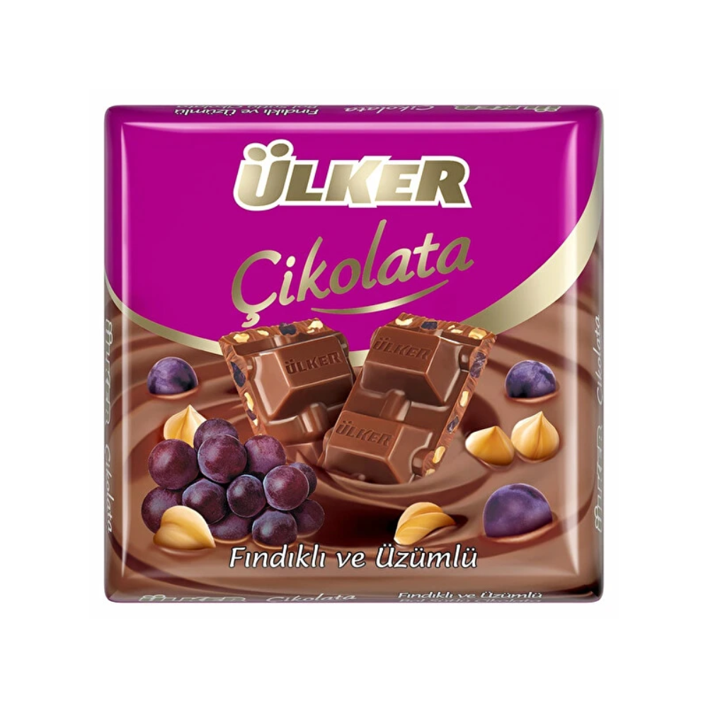 ÜLKER SQUARE CHOCOLATE WITH HAZELNUT & GRAPE 65 GR