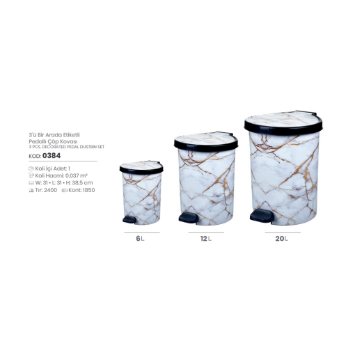 3 PCS. DECORATED PEDAL DUSTBIN SET - Box 1 PCS