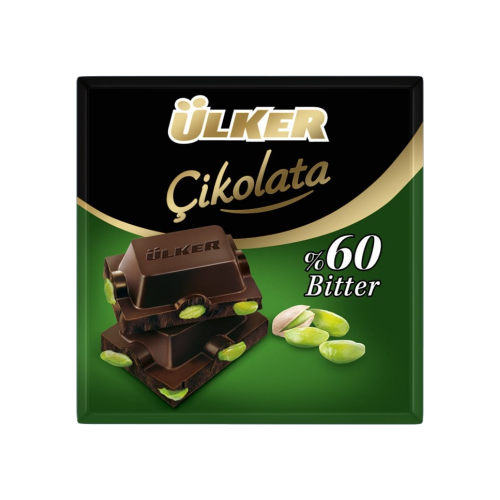 ÜLKER DARK CHOCOLATE 60% COCOA & PISTACHIO SQUARE 65 GR